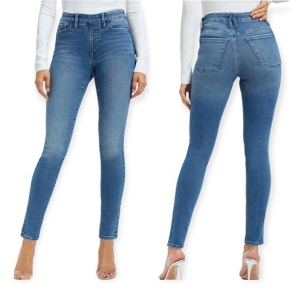 Good American Power Stretch Pull  On Good Legs High Rise Blue Skinny Jeans - Picture 1 of 11